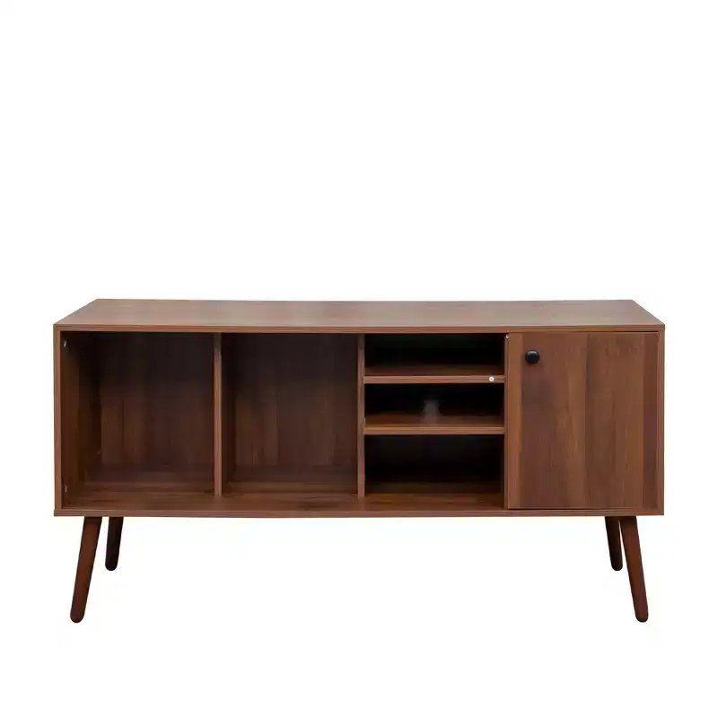 TV Stand Console Table With 1 Storage Cabinet and 3 Open Shelves for Living Room
