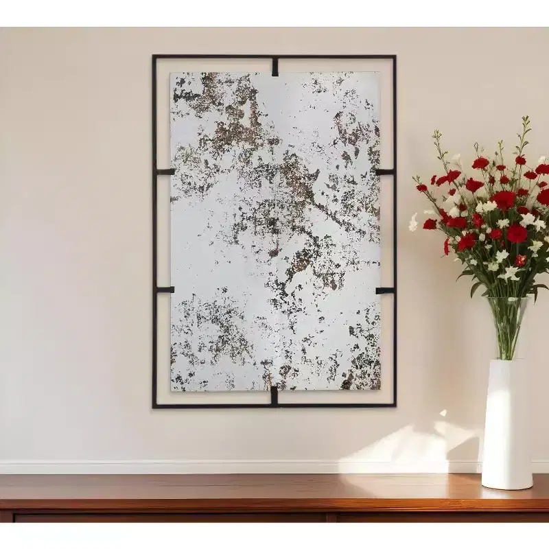 HomeRoots 32 Black Iron Framed Antiqued Glass Accent Mirror