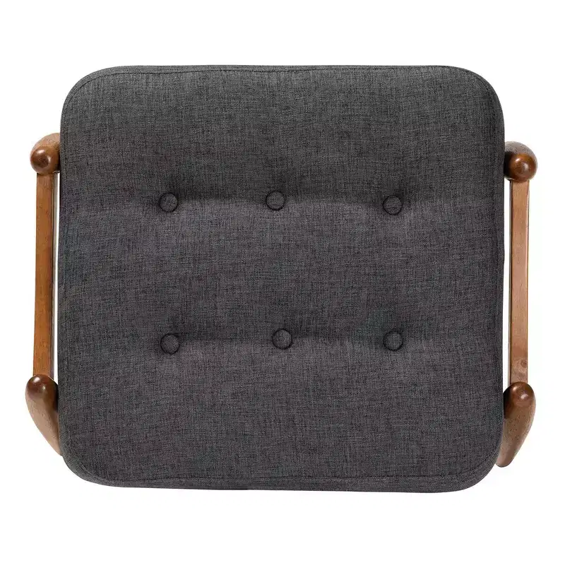 Jeanine Fabric and Wood Ottoman Footstool Dark Gray/Walnut Brown - Baxton Studio: Japandi Inspired, Rubberwood Frame, Button-Tufted