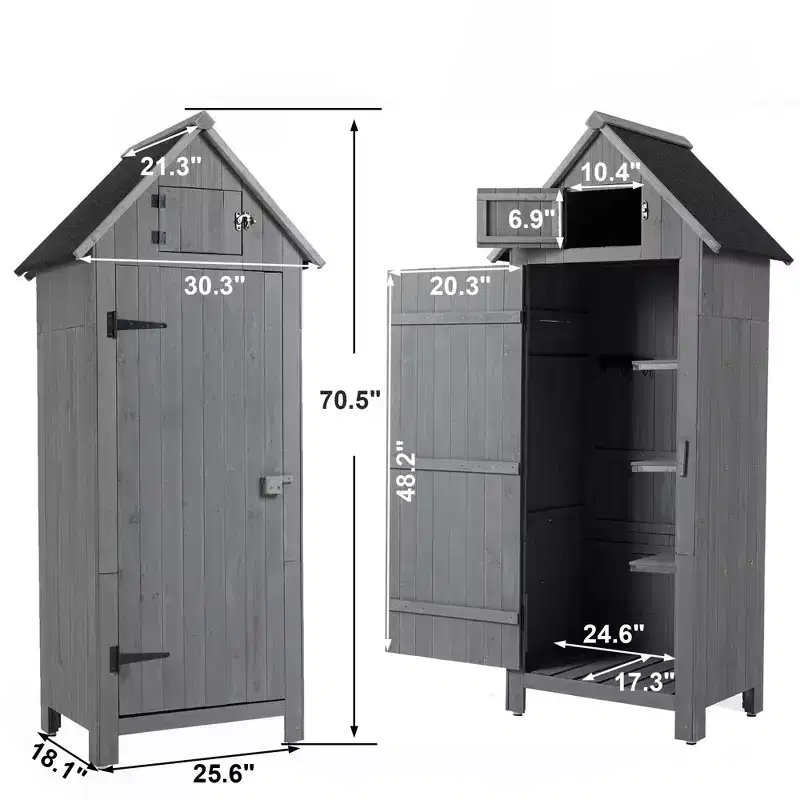 Garvee Wooden Tool Storage Shed, Outdoor Garden Shed Cabinet with Lockable Door, Waterproof & Durable Fir Wood Construction for Patio Lawn Backyard