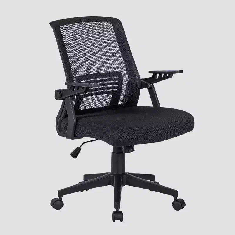Black Mesh Office Chair – Adjustable Arms, Swivel, Single Seat