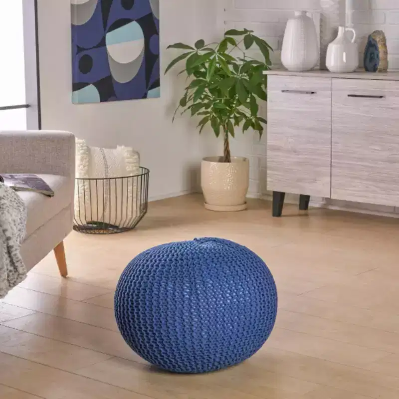 TUYOHW 20 Modern Round Ottoman Pouf with Knitted Design Small Ottoman Floor Cushion Foot Stool for Living Room, Bedroom, Entryway