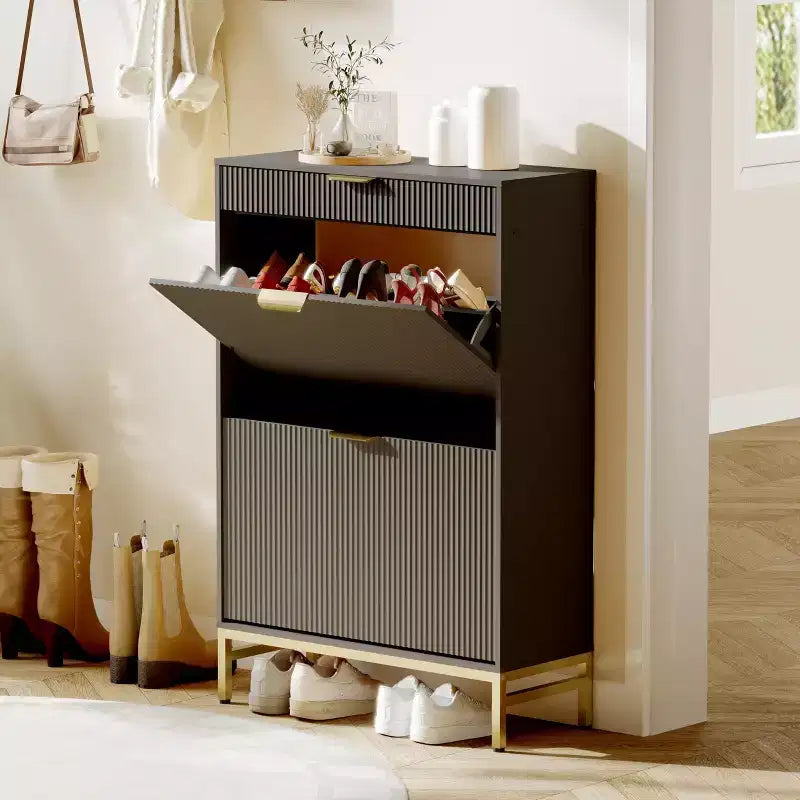 Flip-Door Shoe Cabinet with 3 Drawers - 31.5