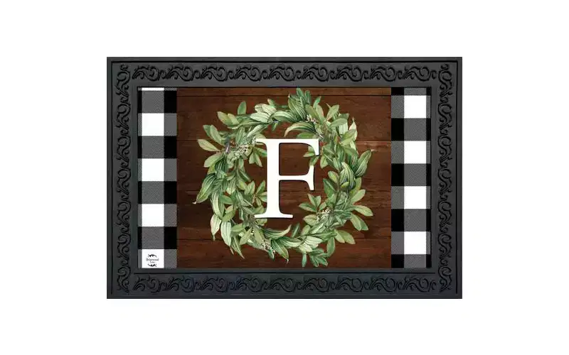 Briarwood Lane Everyday Doormat 30x18 Indoor Outdoor Wreath Monogram Letter F Doormat