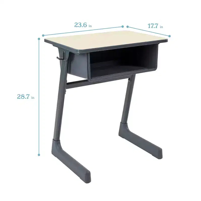 ECR4Kids Cave Open Front Desk with Plastic Book Box, Classroom Furniture, Maple/Black