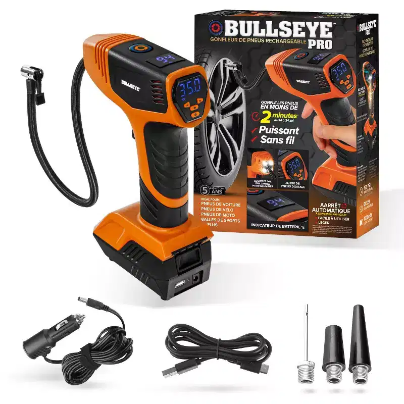 Bullseye Pro Portable Rechargeable Tire Inflator with Digital Pressure Gauge