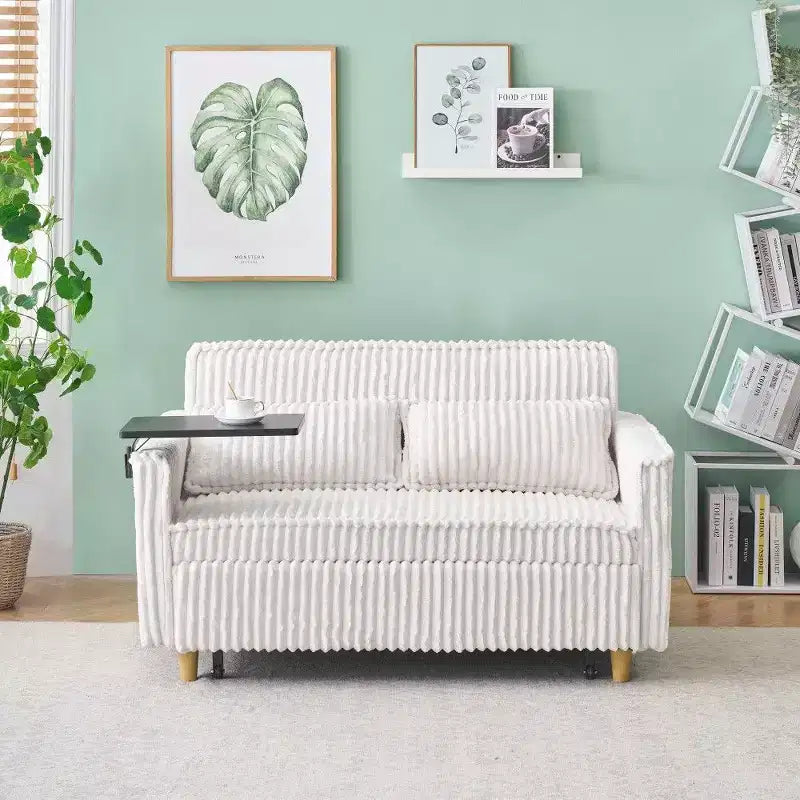 TUYOHW Space-Saving Convertible Sofa,Corduroy Sofa Bed with Movable Tabletop & USB Port,Multi-Functional Loveseat for Living Room