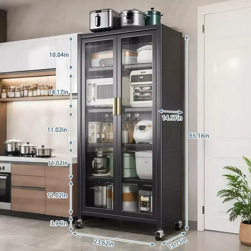 5-Tier Metal Storage Pantry Cabinet with Flip Doors and Wheels