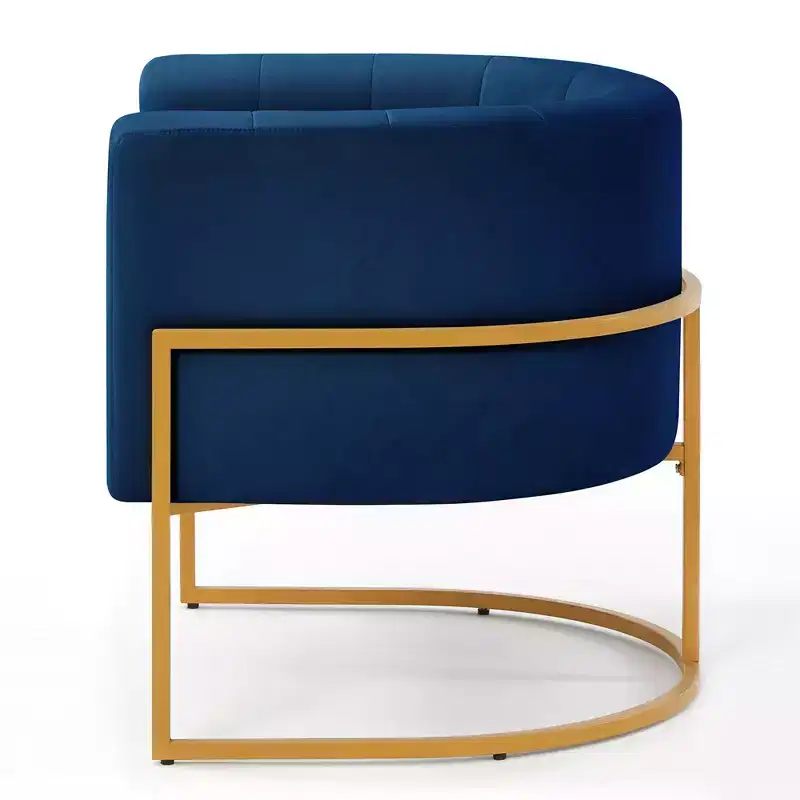 Velvet Accent Chair With Cushion, Golden Metal Stand, Curve Backrest Upholstered Vanity Chair, Home Leisure Chair