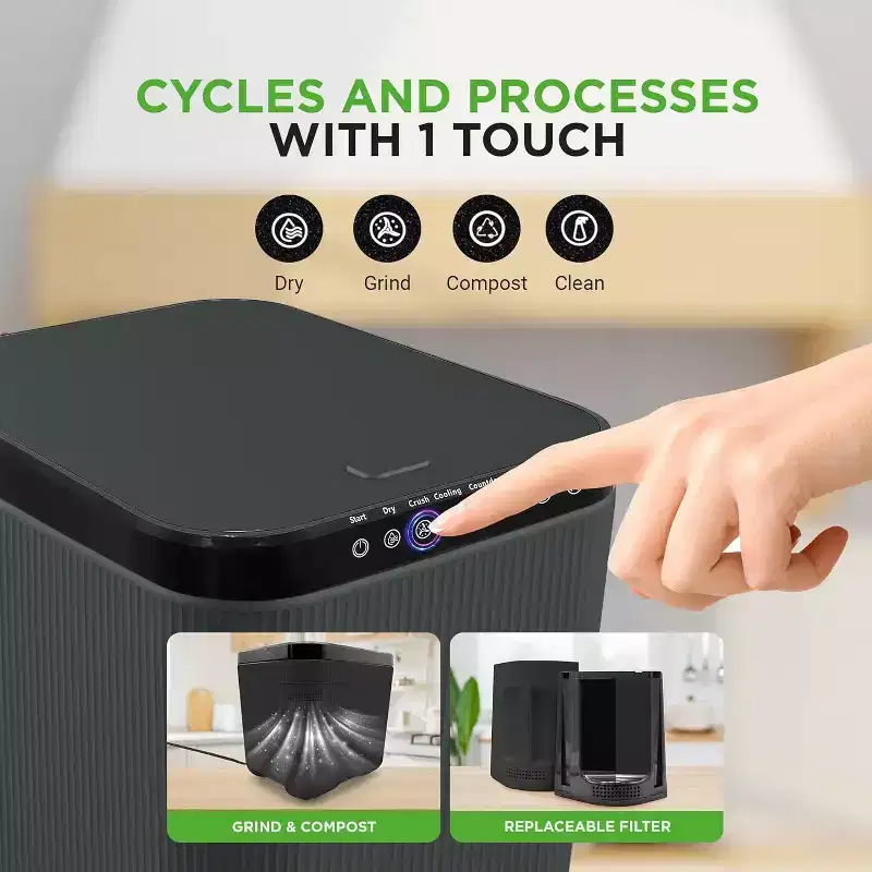 NutriChef 3L Automatic Food Cycler Compost Bin - Countertop Garbage Bin with Odorless Filtration