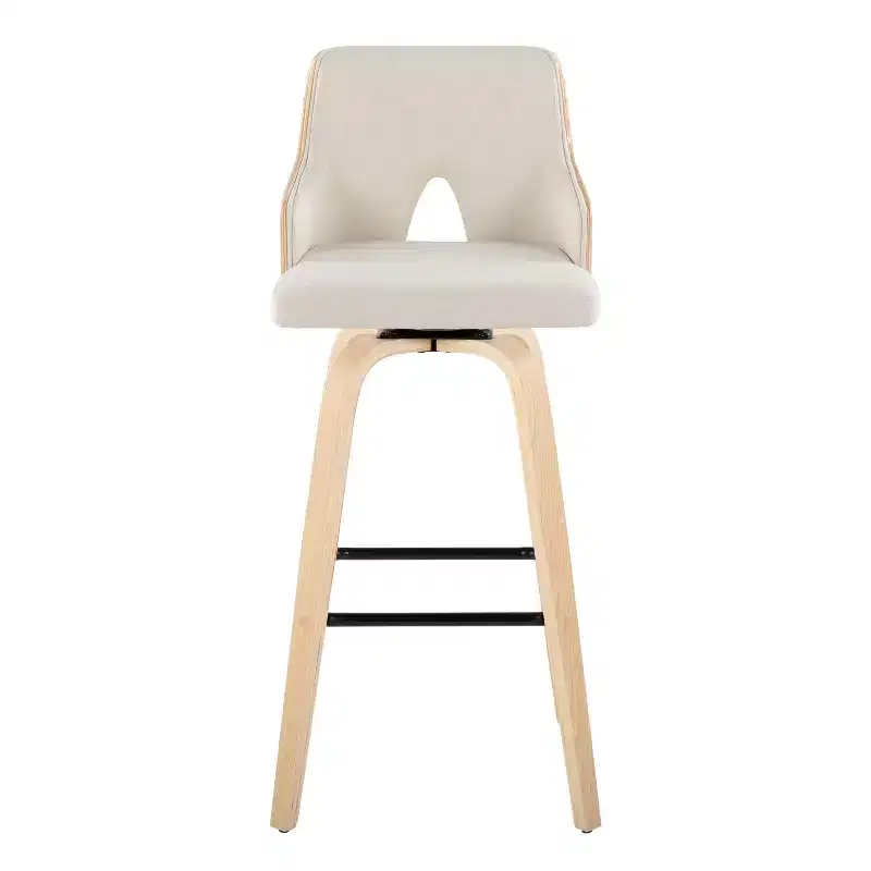 Set of 2 Stella Barstools Natural/Cream/Black: Fixed-Height, Wood Frame & Footrest - LumiSource