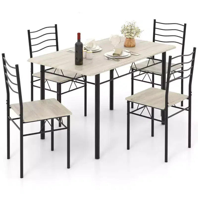 Costway 5 Piece Dining Table Set Wood Metal Kitchen Breakfast Furniture with 4 Chair Walnut/Natural