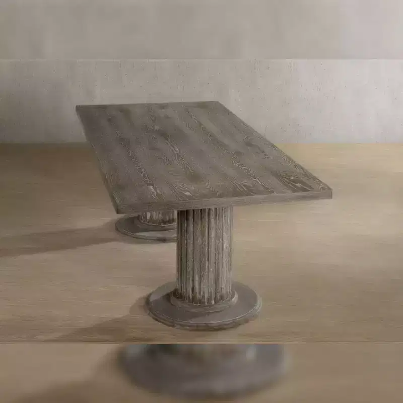 84" Gabrian Dining Table Reclaimed Finish: Double Pedestal, 8 Seats - Acme Furniture