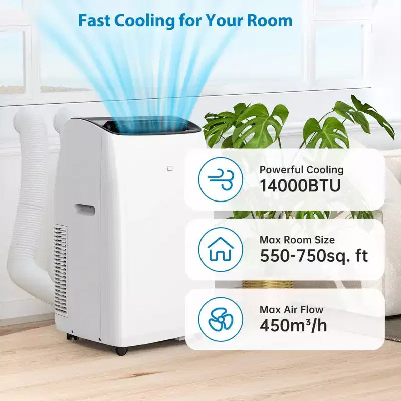 14000 BTUs Inverter Portable Air Conditioner and Heater, Portable AC Unit for Rooms Up to 750 Sq. Ft, with Remote Control Energy-Saving 13.6