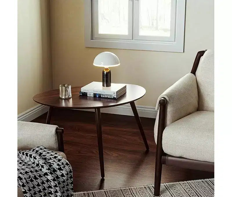 Beau Mid-Century Modern 65.0 cm W Solid Oak Wood Oval Coffee Table with Three Legs