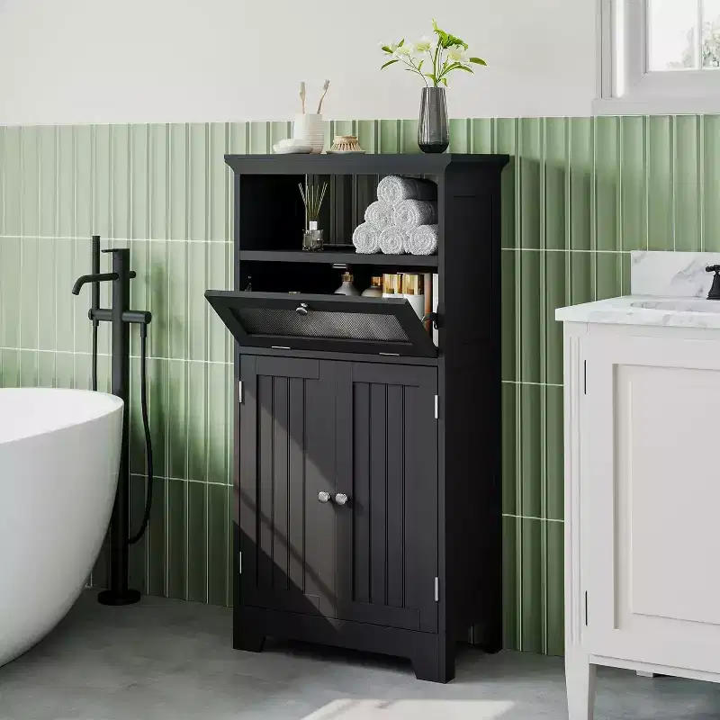 Freestanding Bathroom Cabinet with Flip Glass Drawer