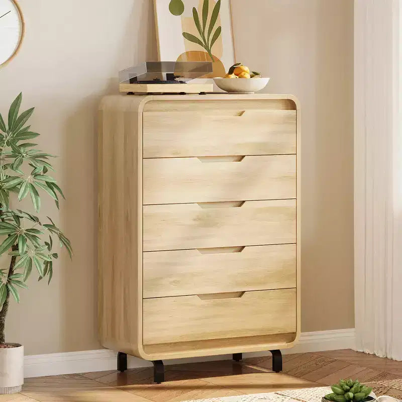 5 Drawers Dresser for Bedroom,48 High Modern Chest of Drawers with Large Wood Storage Dresser, Wood Closet Clothes Storage Organizer for Living Room