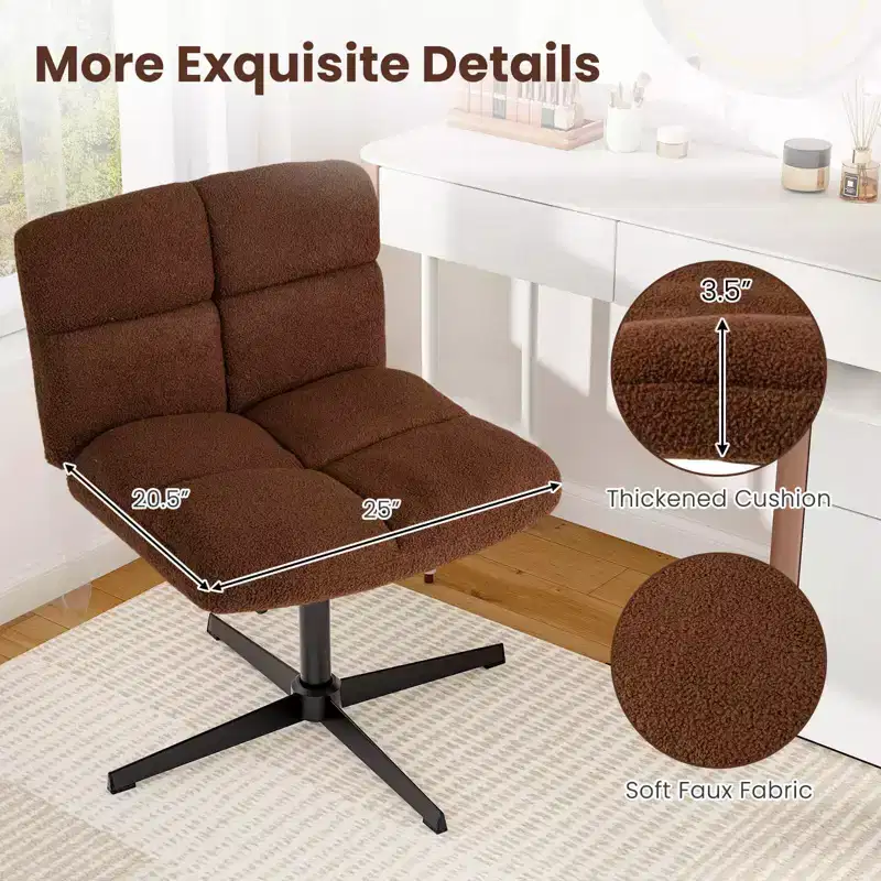 Costway Armless Office Desk Chair Modern Swivel Vanity Chair with Adjustable Height Grey/Brown/Beige