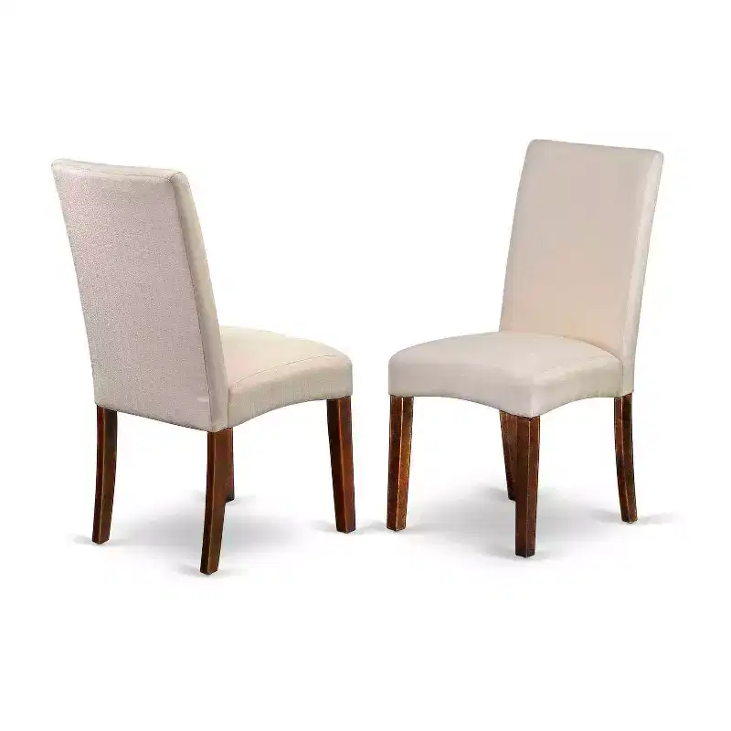 Retro Square Dining Set - 36 Table & 2 Chairs - Linen Fabric Cream - Mahogany Legs - HomeStock