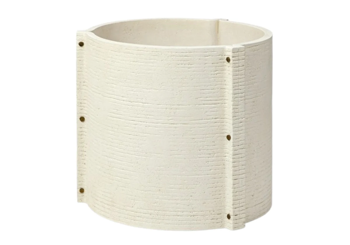 Modern Stone Outdoor Planter with Textured Relief & Hand-Painted Bronze Detail for Patio & Balcony