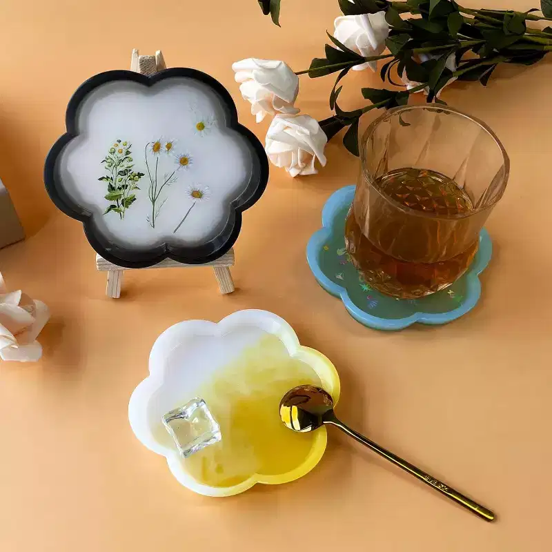 JDICTION Flower Resin Tray Molds 4 PCS - Silicone Coaster/Candle Trinket Tray Molds, Durable for Epoxy Resin DIY, Perfect Holiday Gifts.