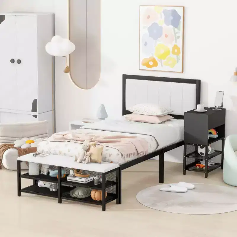 MAYEERTY Teddy Fleece Upholstered Platform Bed with Underbed Storage, Curved Design & Sturdy Solid Frame