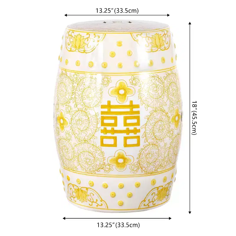 JONATHAN Y Double Happiness 18 Chinoiserie Ceramic Drum Garden Stool/Accent Table