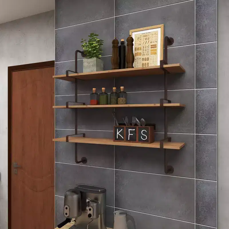 38x38 Wood 3 Level Wall with Metal Brackets Brown - Olivia & May: Industrial Style, No Assembly Required