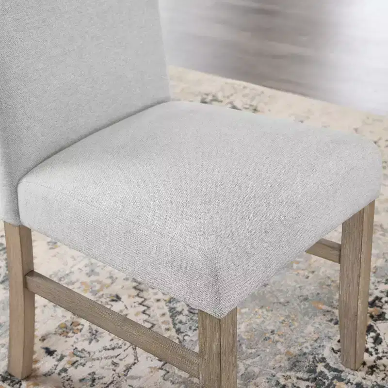 Roundhill Furniture Zelalle Upholstered Dining Chairs, Light Gray Fabric with Rubberwood Legs, Set of 2