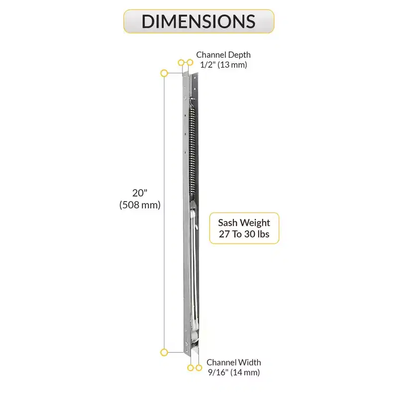 Brixwell Aluminum Window Channel Balance 20 Length, 9/16 Channel Width, 1/2 Depth, 27 To 30 lbs Sash Weight, Without Sash Guides