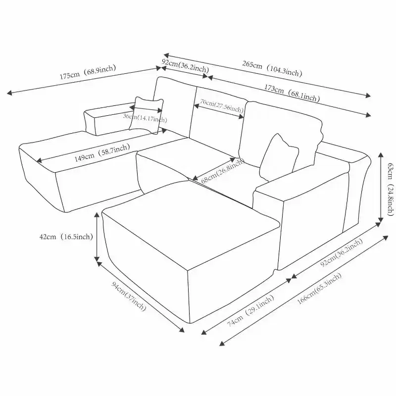 104Cloud Sectional Sofa,U-Shaped Chaise,Deep Seat,Side Pockets,Plush Fabric,No Assembly,Grey,Left Facing