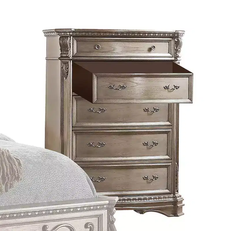 42 Northville Chest Antique Silver - Acme Furniture: 5-Drawer Wood Storage, Metal Glides, No Assembly Required