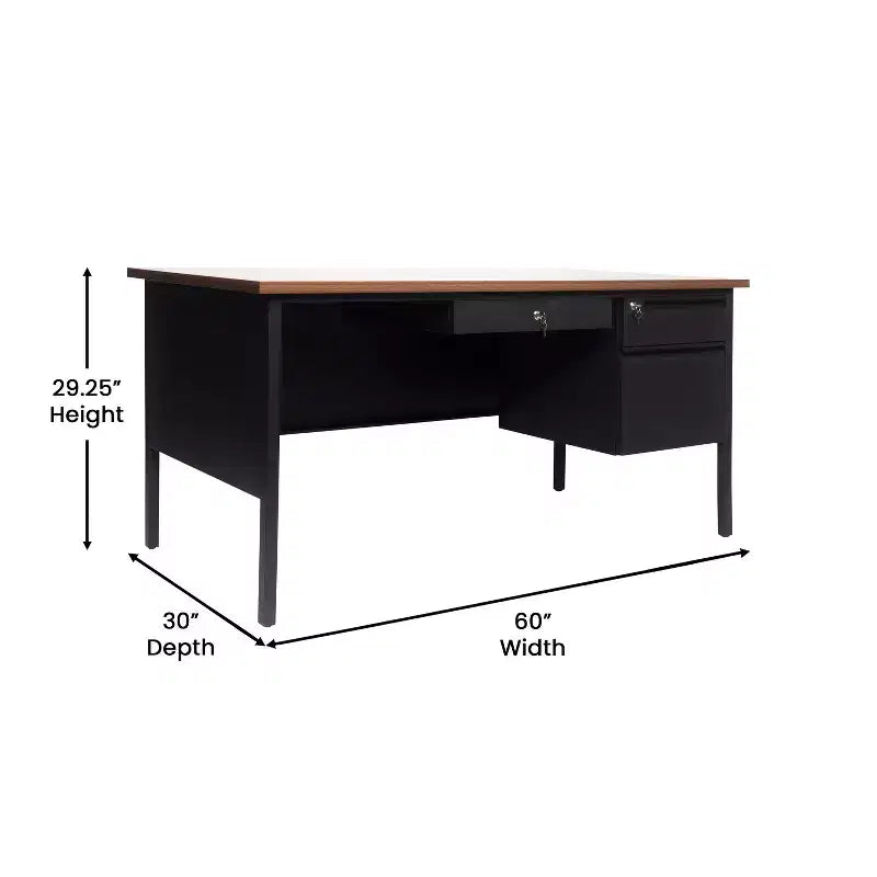 Flash Furniture Cambridge Commercial Grade Single Pedestal Desk with Locking Drawers and Metal Frame