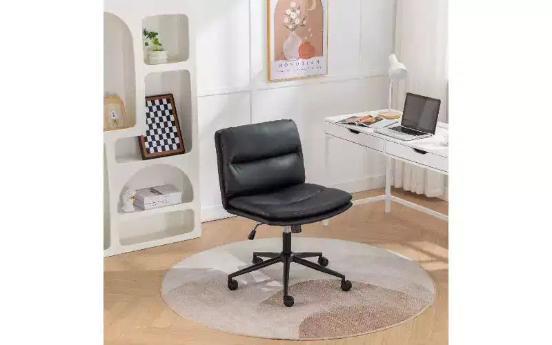 TUYOHW Adjustable Swivel Criss-Cross Chair, Wide Seat Ergonomic Office Chair, PU Leather Home Office Desk Chair Vanity Chair