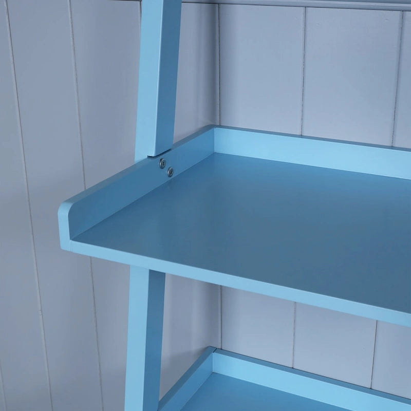 5-Tier Leaning Ladder Shelf Bookcase with Solid Wood Legs