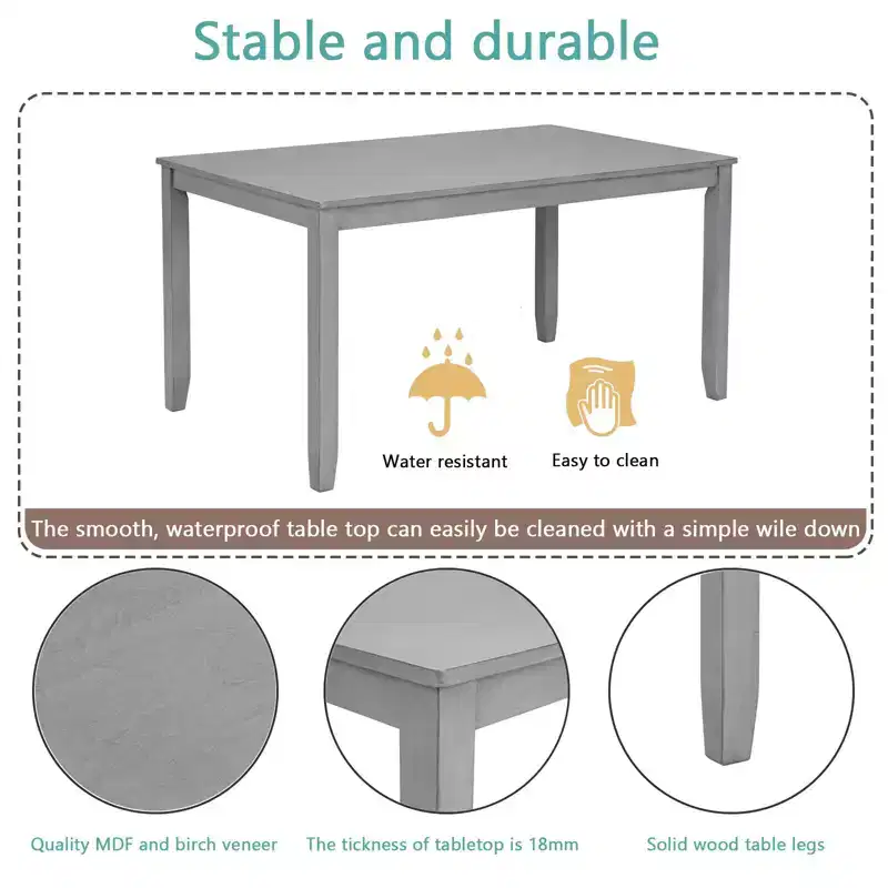 Homy Casa 6-Piece Wooden Dining Table Set with 4 Upholstered Chairs and Bench, Kitchen & Dining Room Furniture, Grey
