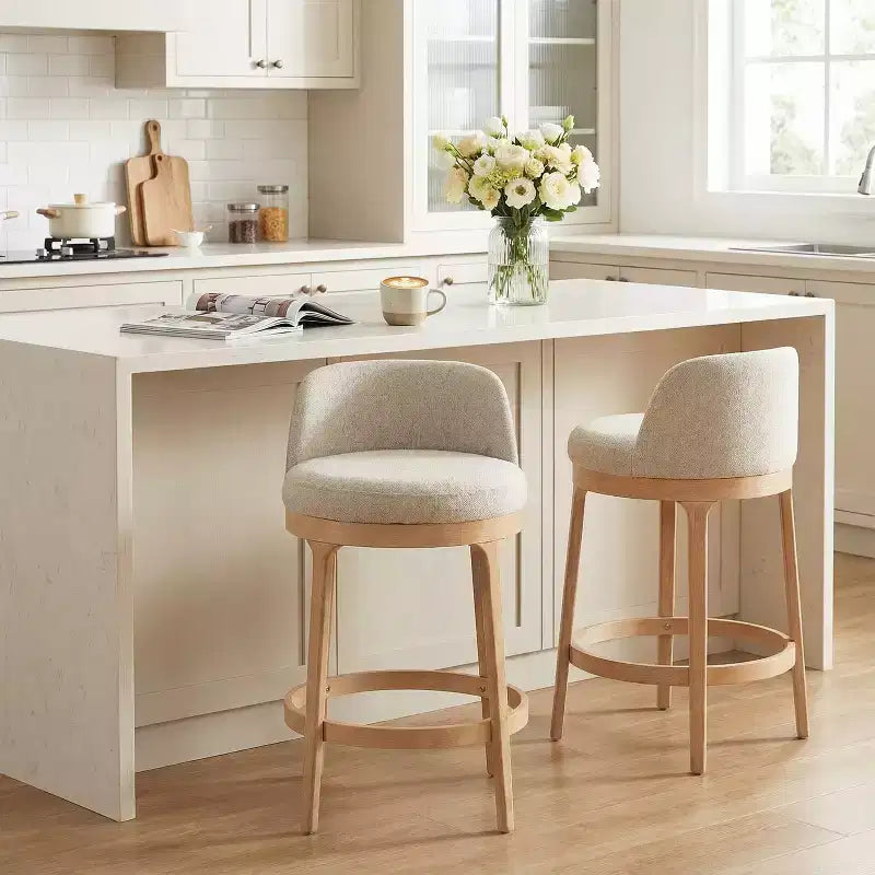 Christopher Knight Home Shinji Modern Rubberwood Upholstered Bar Stools (Set of 2)