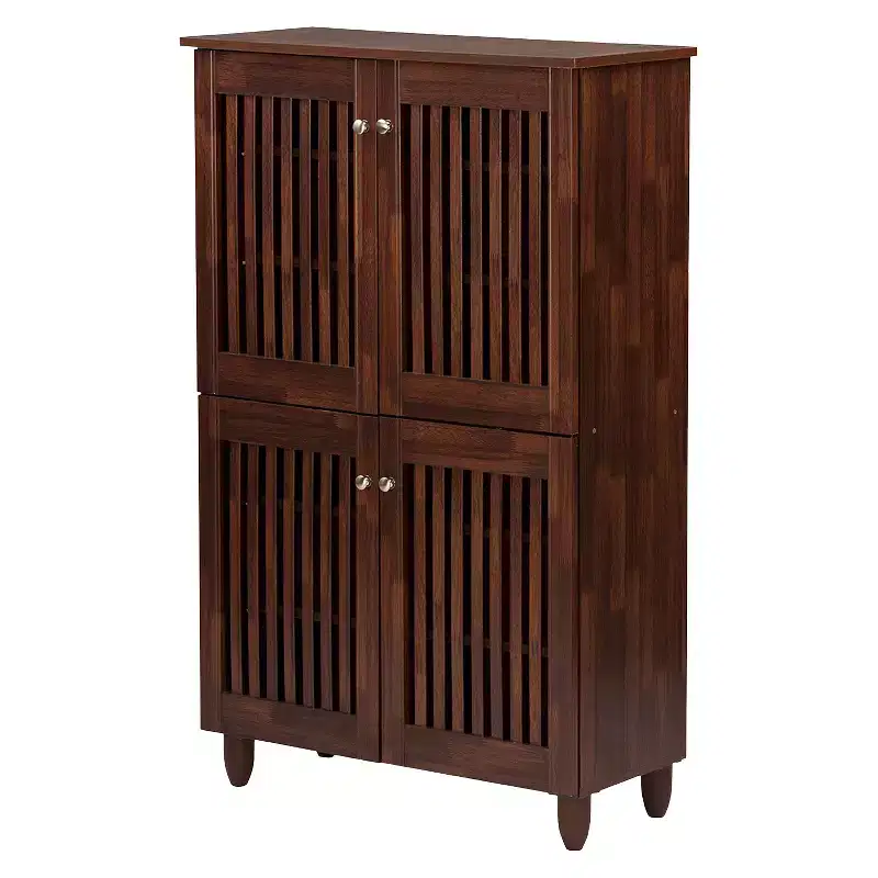 4-Door Wooden Entryway Shoe Storage Tall Cabinet, Oak Brown, Holds 18 Pairs