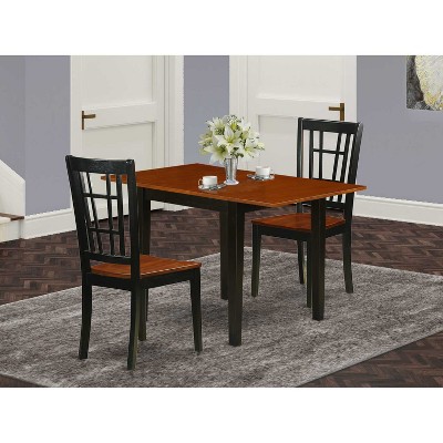 3-Piece Black and Cherry Finish Solid Wood Top Dining Table Set