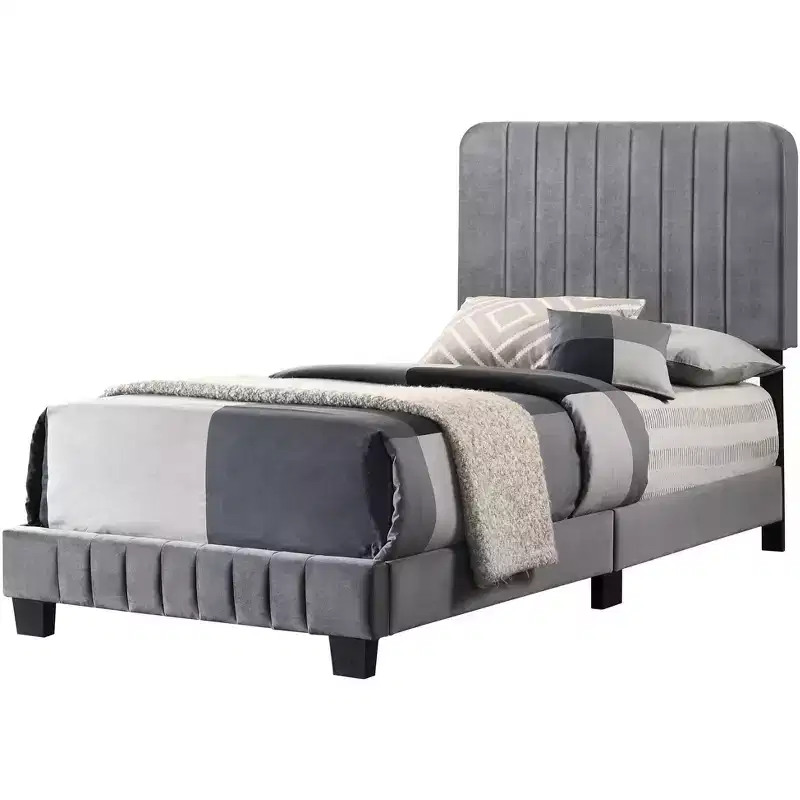 Passion Furniture Lodi Velvet UpholsteChannel Tufted Twin Panel Bed