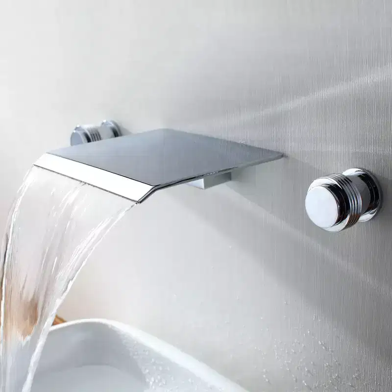 Sumerain Wall Mount Waterfall Double Handle Bathtub Faucet, with Brass Rough-in Valve, Chrome