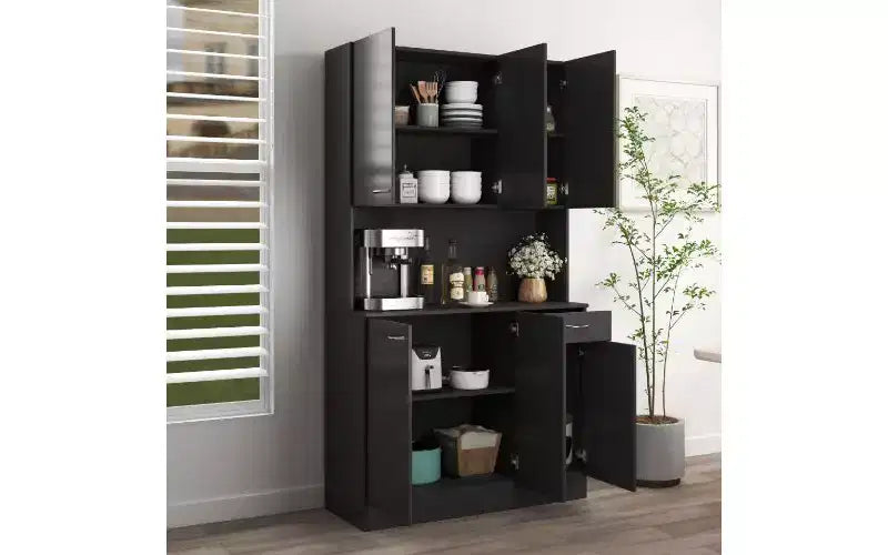 TUYOHW 6-Door Storage Cabinet, 70.87 Tall Wardrobe & Kitchen Cabinet with Drawer & Open Shelf, MDF Kitchen Pantry Cabinet & Bedroom Hutch