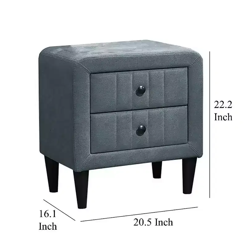 Royal Hampton Nightstand, 2 Drawer, 22 Inch Slate Gray Brushed Linen Upholstery