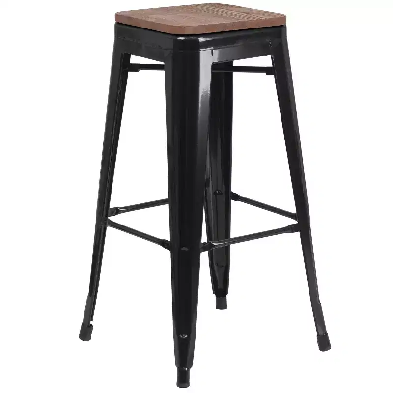 Flash Furniture 30 High Backless Metal Barstool with Square Wood Seat