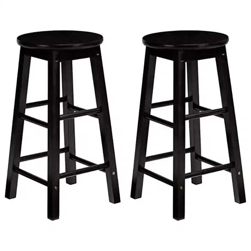 PJ Wood Classic Round Seat 29 Tall Kitchen Counter Stools for Homes, Dining Spaces, and Bars with Backless Seats & 4 Square Legs, Black (Set of 4)