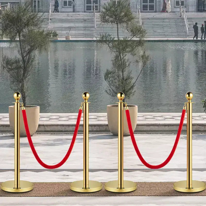 VEVOR Velvet Ropes and Posts, 5 ft/1.5 m Red Rope, Stainless Steel Gold Stanchion with Ball Top, Red Crowd Control Barrier Used for Theaters, Gold