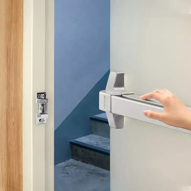VEVOR Push Bar Door Locks, Carbon Steel Panic Bars for Exit Doors, with Exterior Lever and 3 Keys, Push Bar Panic Exit Device Door Hardware,Silver