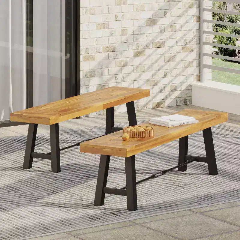 Christopher Knight Home 2pc Catriona Outdoor Acacia Wood Dining Benches