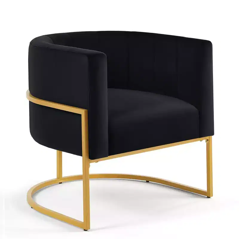 Velvet Accent Chair With Cushion, Golden Metal Stand, Curve Backrest Upholstered Vanity Chair, Home Leisure Chair