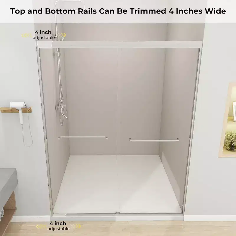 Zevemomo56-60Wx72H Double Sliding Shower Door,with 1/4 (6mm)Thick Clear Tempered Glass, ilent Soft-Close Shatterproof,Stainless Steel Handle